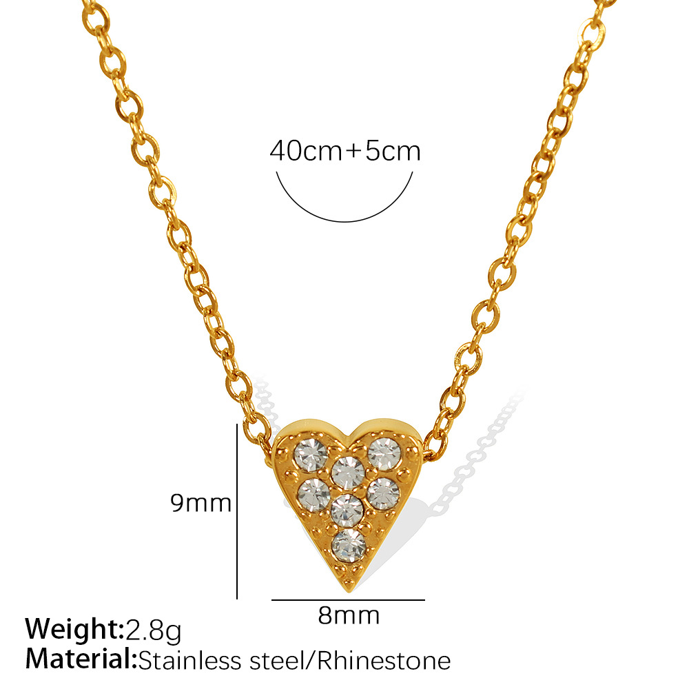 1 Piece Simple Series Simple Heart Stainless Steel  Gold Color Rhinestone Women's Pendant Necklaces h5 